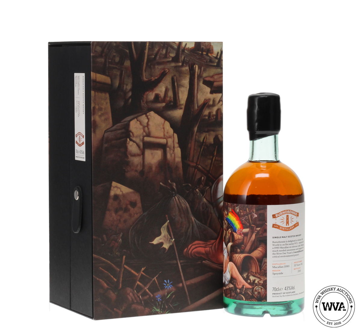 MACALLAN 33 YEAR OLD 1990 - THE WORLD IS ON FIRE SERIES NO.2 - BURNOBENNIE X PETER HOWSON WITH SIGNED PRINT