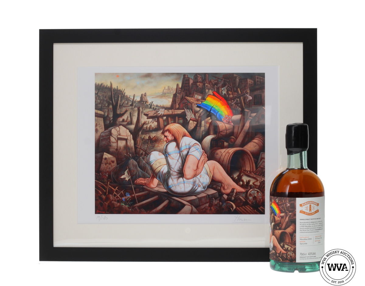 MACALLAN 33 YEAR OLD 1990 - THE WORLD IS ON FIRE SERIES NO.2 - BURNOBENNIE X PETER HOWSON WITH SIGNED PRINT